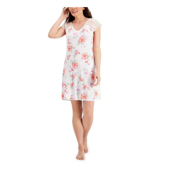 CHARTER CLUB Intimates White Lace Trim Floral Nightgown S - Picture 1 of 1